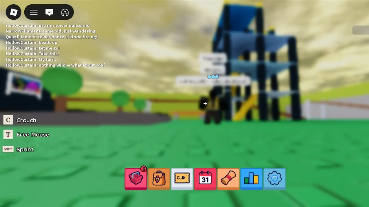 A blurred first-person view mid-fling, with NPC chat lines reading 'Let me go!' and 'Take this!'